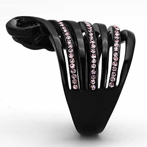 Stainless Steel Dark IP Pink Crystal Multi Stripe Wave Ring view 9