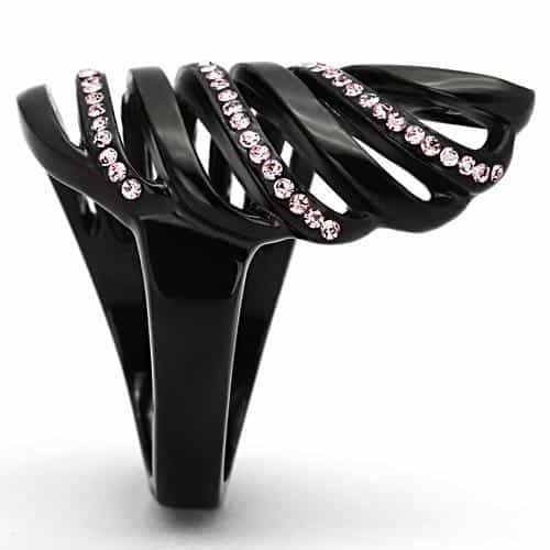 Stainless Steel Dark IP Pink Crystal Multi Stripe Wave Ring view 10