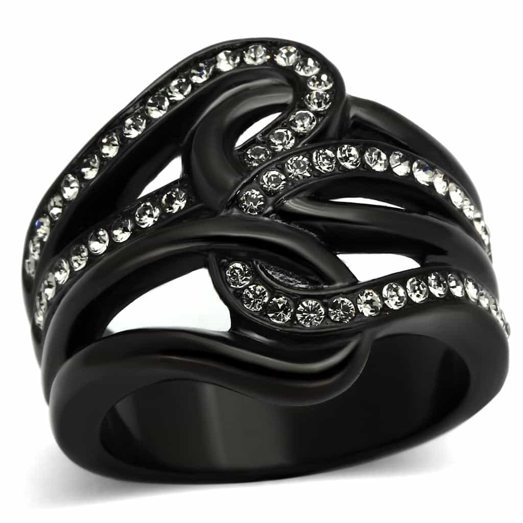 Stainless Steel Dark IP CZ Pave Swirl Open Cutout Ring view 5