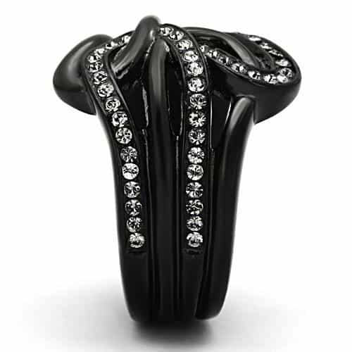 Stainless Steel Dark IP CZ Pave Swirl Open Cutout Ring view 8