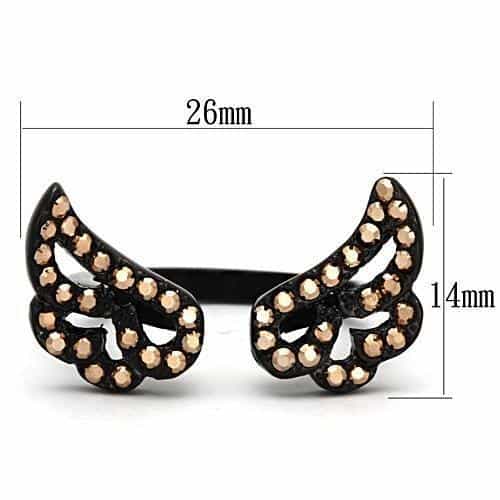 Stainless Steel Dark IP Champagne Crystal Wing Open Ring view 6