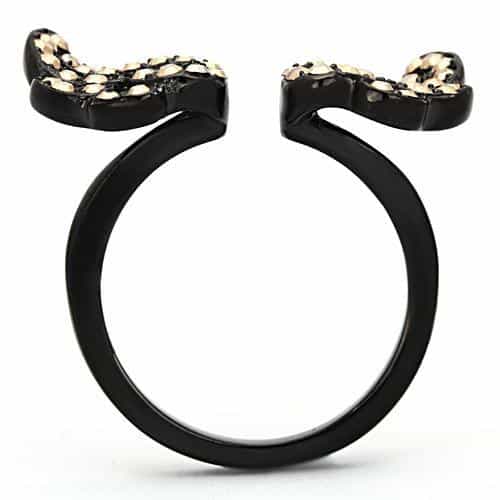 Stainless Steel Dark IP Champagne Crystal Wing Open Ring view 7