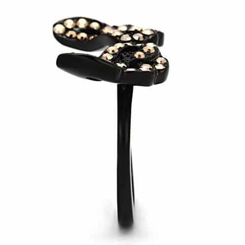 Stainless Steel Dark IP Champagne Crystal Wing Open Ring view 8