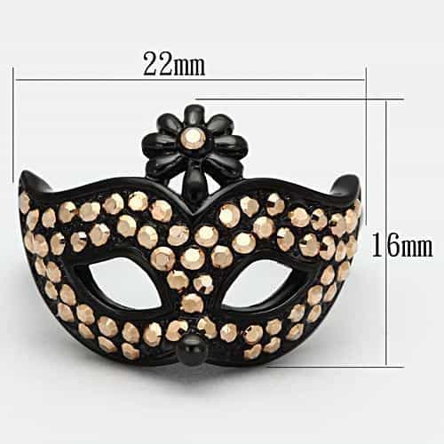 Stainless Steel Dark IP Champagne Crystal Masquerade Mask Ring view 6