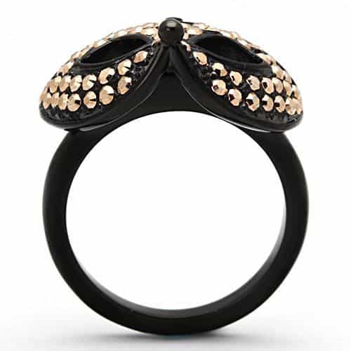 Stainless Steel Dark IP Champagne Crystal Masquerade Mask Ring view 7