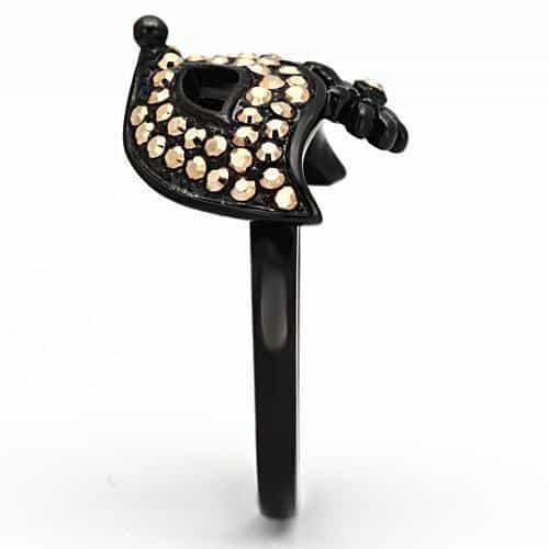 Stainless Steel Dark IP Champagne Crystal Masquerade Mask Ring view 8