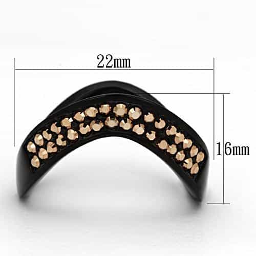 Stainless Steel Dark IP Champagne Crystal Curved V Band Ring view 2