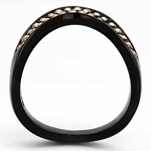 Stainless Steel Dark IP Champagne Crystal Curved V Band Ring view 3