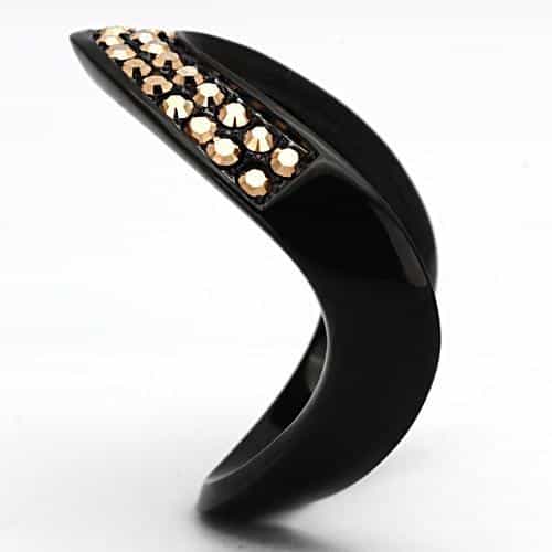 Stainless Steel Dark IP Champagne Crystal Curved V Band Ring view 4