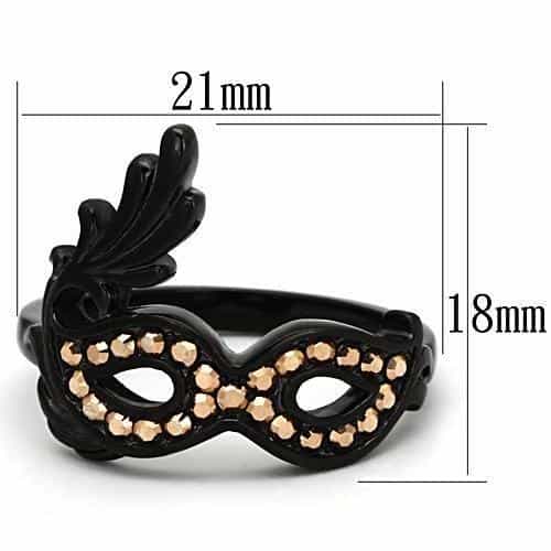 Stainless Steel Dark IP Champagne Crystal Masquerade Mask Ring view 6