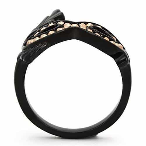 Stainless Steel Dark IP Champagne Crystal Masquerade Mask Ring view 7
