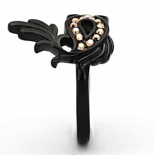 Stainless Steel Dark IP Champagne Crystal Masquerade Mask Ring view 8