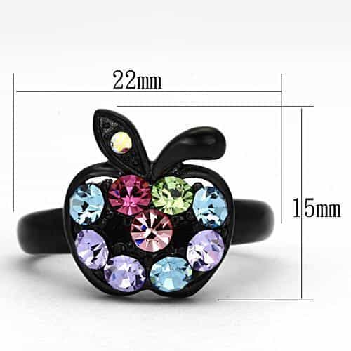 Stainless Steel Dark IP Multi Crystal Apple Fruit 3D Ring view 6
