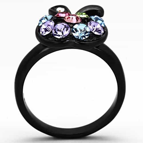 Stainless Steel Dark IP Multi Crystal Apple Fruit 3D Ring view 7