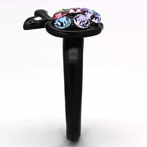 Stainless Steel Dark IP Multi Crystal Apple Fruit 3D Ring view 8