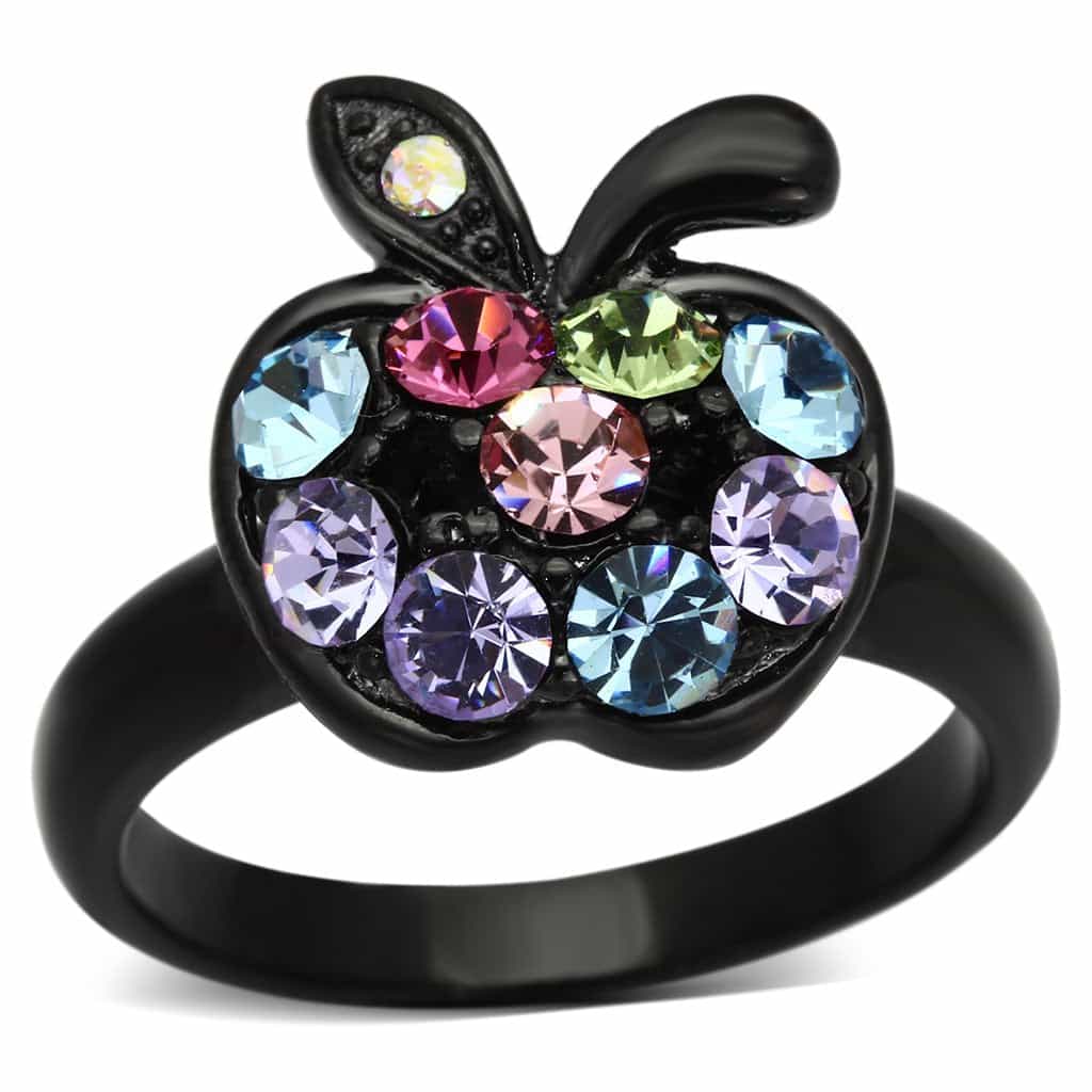 Stainless Steel Dark IP Multi Crystal Apple Fruit 3D Ring view 5