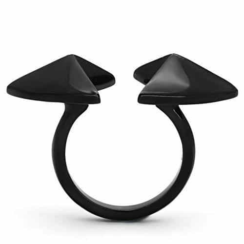 Stainless Steel Dark IP Double Spike Horn Open Ring view 7
