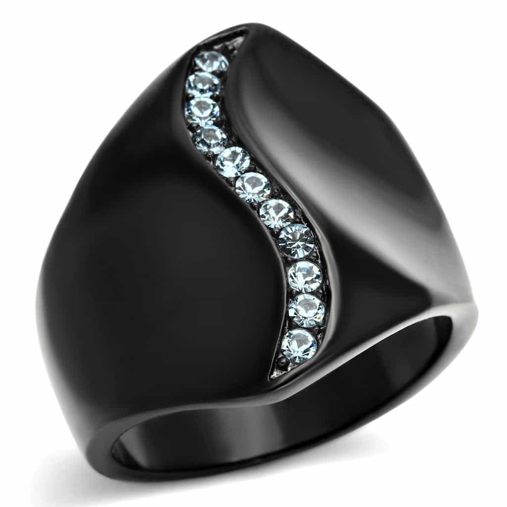 Stainless Steel Dark IP CZ Wave Accent Modern Ring view 5