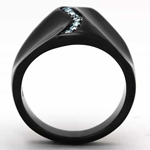 Stainless Steel Dark IP CZ Wave Accent Modern Ring view 7