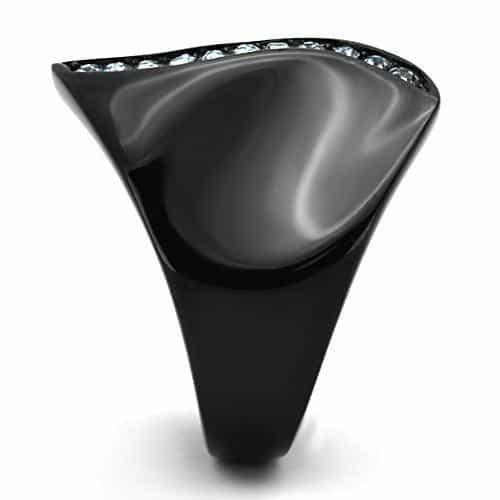 Stainless Steel Dark IP CZ Wave Accent Modern Ring view 8