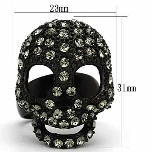 Stainless Steel Dark IP Crystal Pave Skull 3D Ring view 6