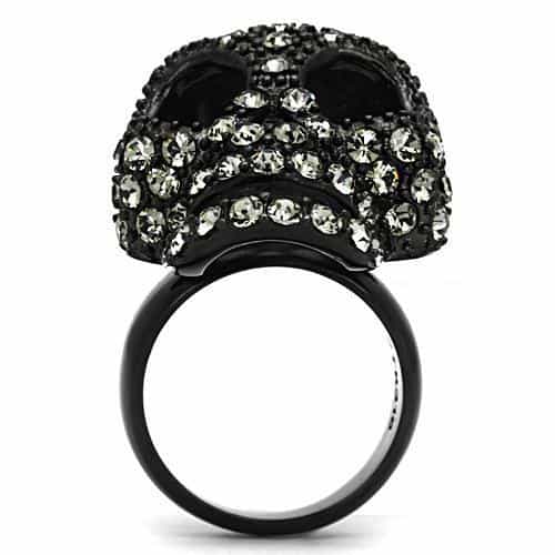 Stainless Steel Dark IP Crystal Pave Skull 3D Ring view 3