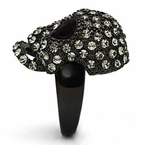 Stainless Steel Dark IP Crystal Pave Skull 3D Ring view 8