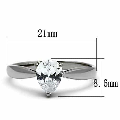 Stainless Steel Silver CZ Pear Clear Solitaire Thin Ring view 6