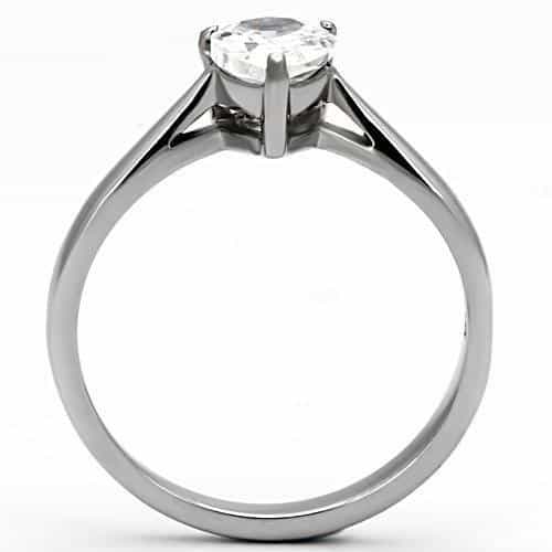 Stainless Steel Silver CZ Pear Clear Solitaire Thin Ring view 3