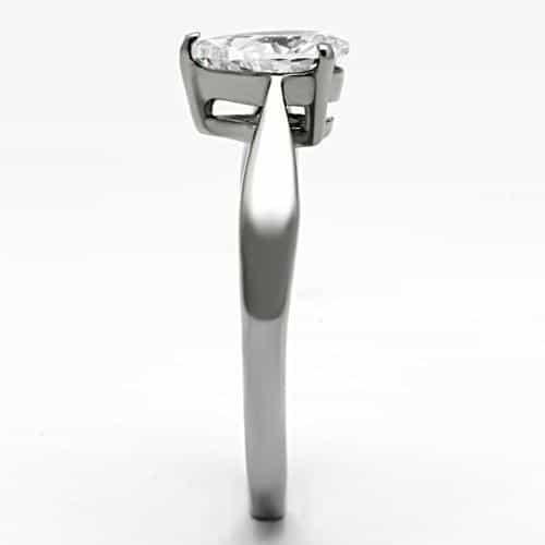 Stainless Steel Silver CZ Pear Clear Solitaire Thin Ring view 4