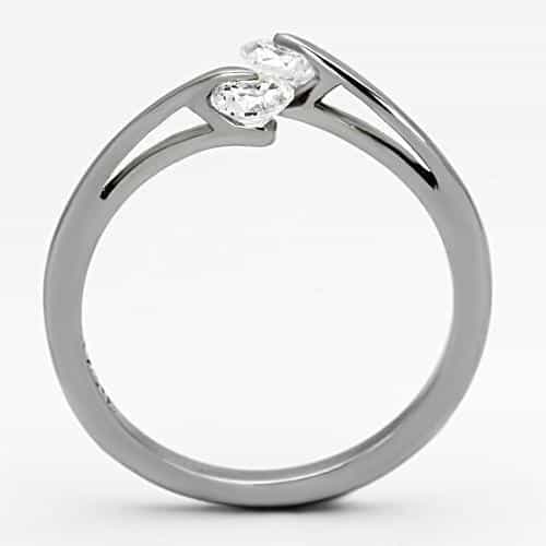 Stainless Steel Silver CZ Round Double Bypass Open Ring view 7