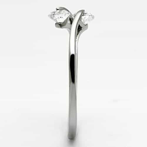 Stainless Steel Silver CZ Round Double Bypass Open Ring view 8