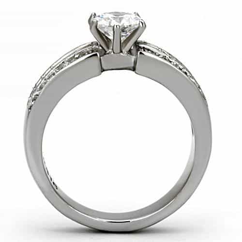 Stainless Steel Silver CZ Round Solitaire Triple Row Pave Ring view 7