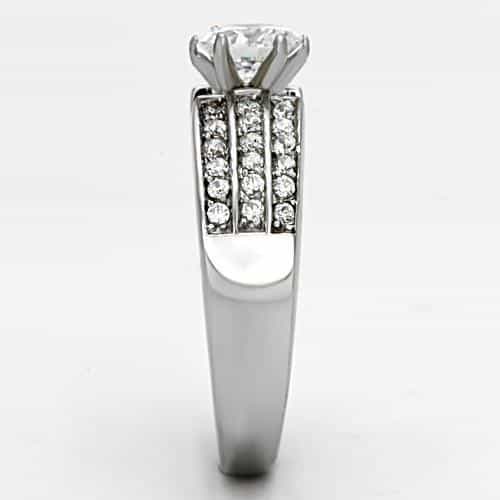 Stainless Steel Silver CZ Round Solitaire Triple Row Pave Ring view 8