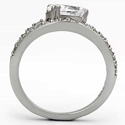 Stainless Steel Silver CZ Pear Solitaire Pave Thin Ring view 7