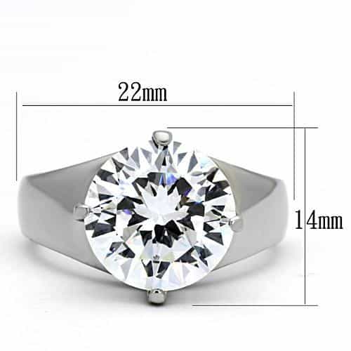 Stainless Steel Silver CZ Round Large Four Prong Solitaire Ring view 2