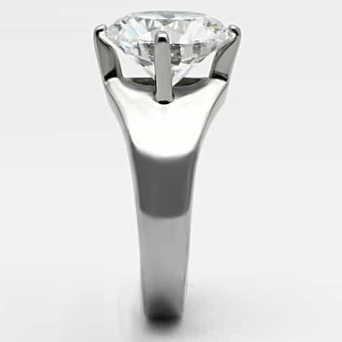 Stainless Steel Silver CZ Round Large Four Prong Solitaire Ring view 8
