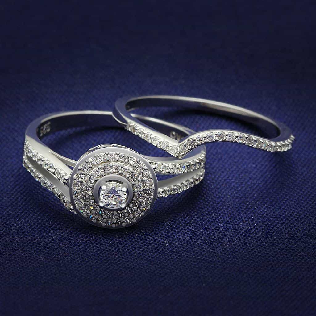 Sterling Silver CZ Round Bezel Halo Pave Thin Ring view 6