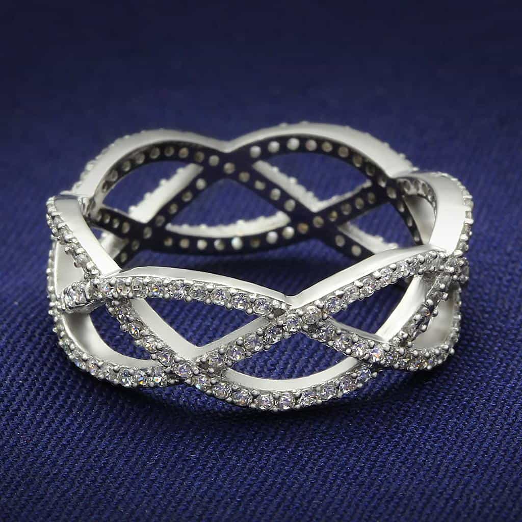Sterling Silver CZ Pave Infinity X Crossover Ring view 1