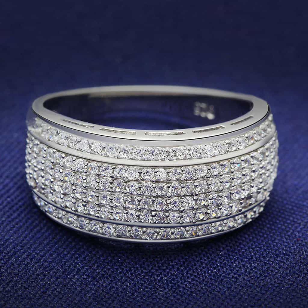 Sterling Silver CZ Multi Row Pave Wide Cushion Ring view 1
