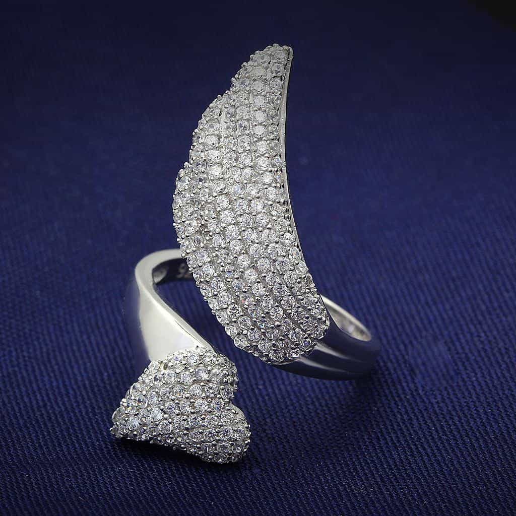Sterling Silver CZ Pave Crescent Moon Wrap Ring view 6