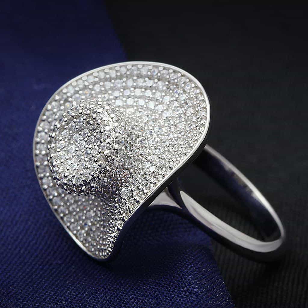 Sterling Silver CZ Pave Teardrop Dome Ring view 1