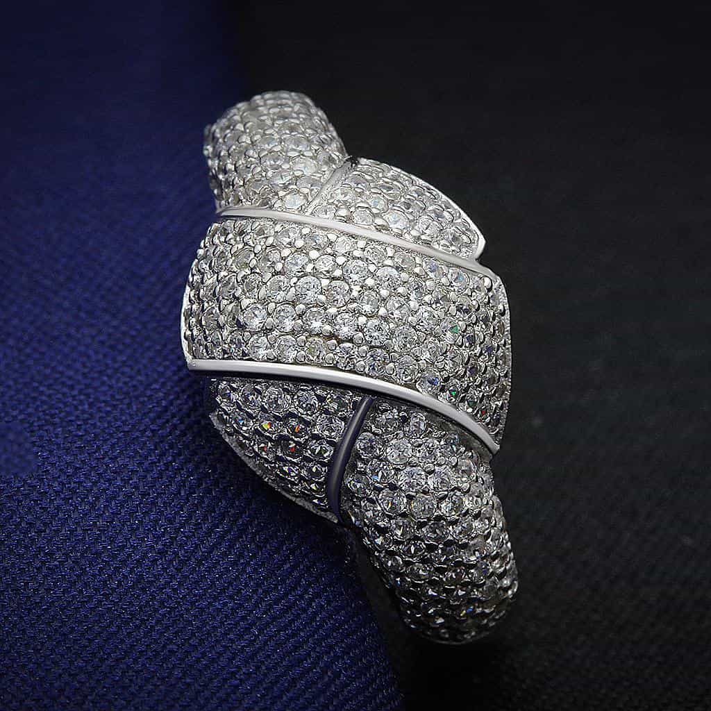 Sterling Silver CZ Pave Crossover Multi Band Wide Ring view 6