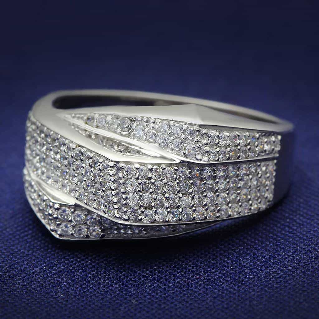 Sterling Silver CZ Pave Wave Wide Band Ring view 1
