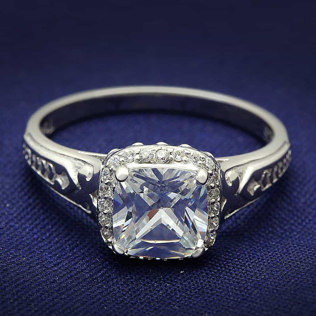 Sterling Silver CZ Princess Halo Pave Ring view 6