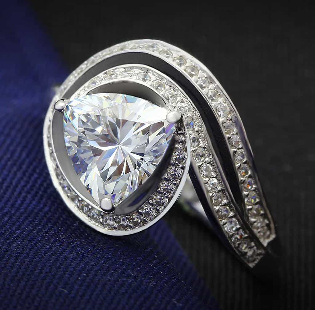 Sterling Silver CZ Trillion Bypass Open Ring view 1