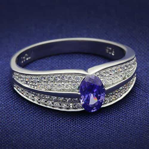 Sterling Silver CZ Round Tanzanite Pave Ring view 1