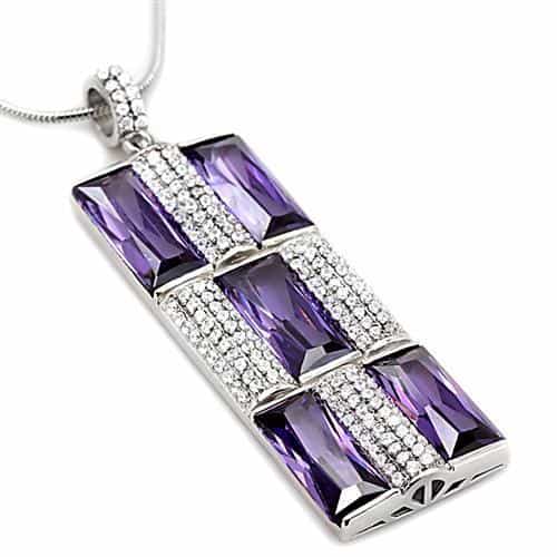 Sterling Silver Amethyst Baguette Grid Pave Pendant view 8