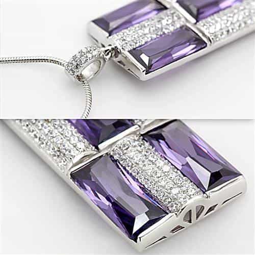 Sterling Silver Amethyst Baguette Grid Pave Pendant view 4