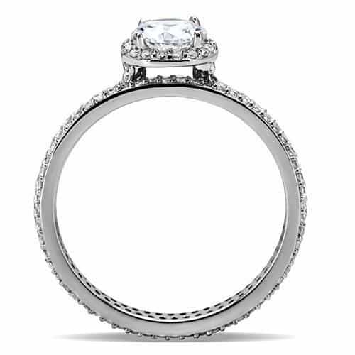Sterling Silver CZ Round Halo Pave Eternity Bridal Set Ring view 4